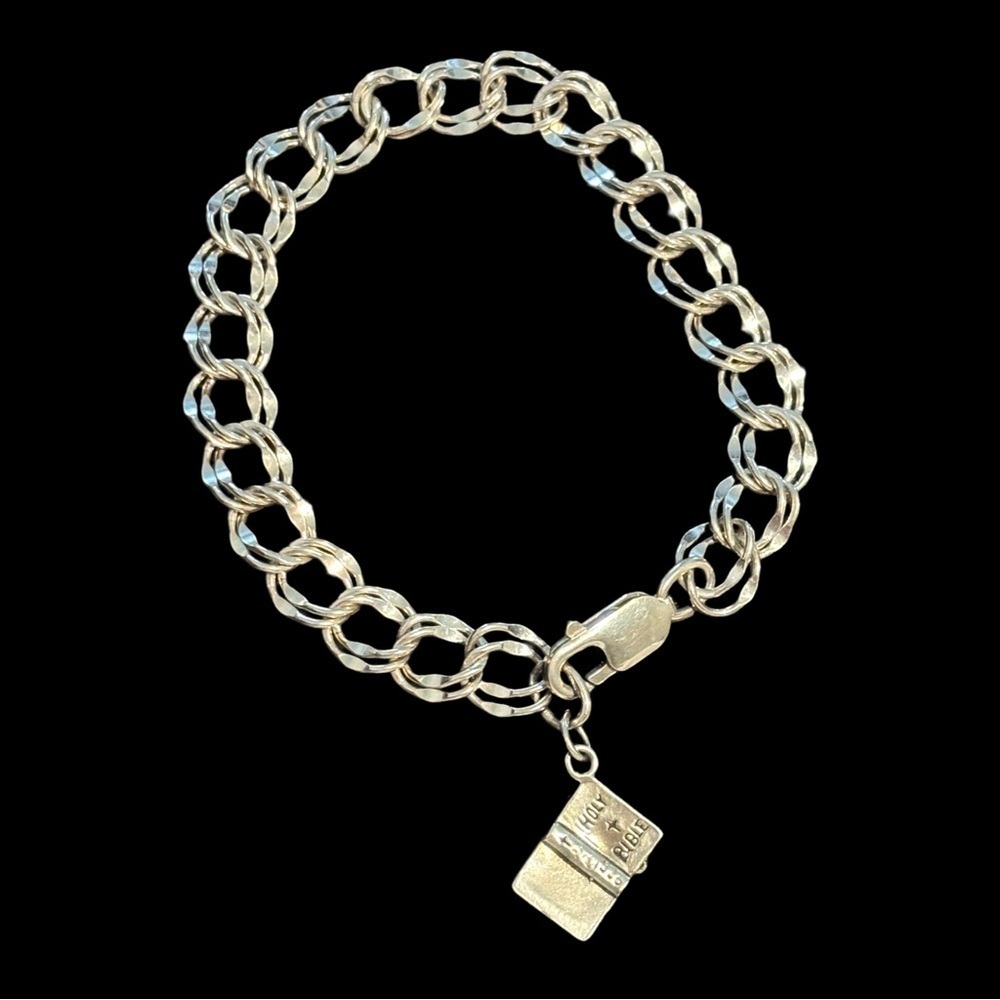 Sterling silver vintage religious Holy Bible book charm bracelet